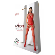 Бодістокінг з безліччю бретелей Passion BS095 One Size, червоний, імітація пояса та панчіх, з доступом