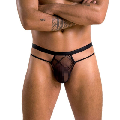 Мужские прозрачные стринги Passion 029 THONG COLLIN L/XL Чёрный цвет, сетка