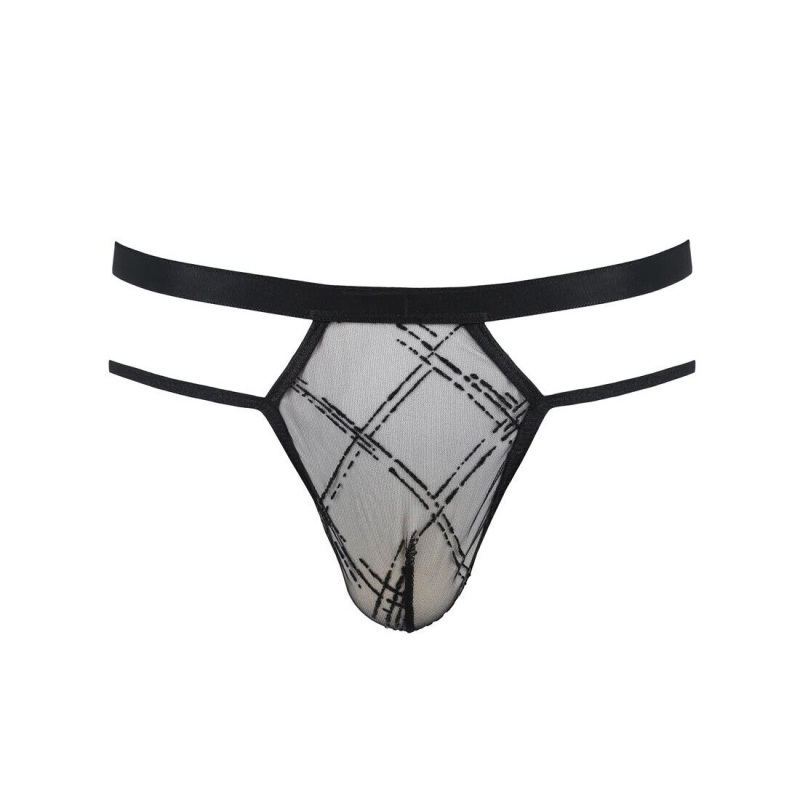 Чоловічі прозорі стринги Passion 029 THONG COLLIN L/XL Чорний колір, сітка