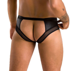 Чоловічі труси з ланцюжком Passion 030 SLIP TOM L/XL Чорний колір, екошкіра, відкриті сідниці