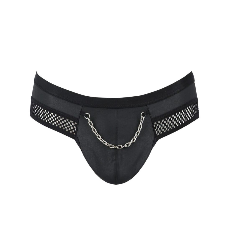 Чоловічі труси з ланцюжком Passion 030 SLIP TOM L/XL Чорний колір, екошкіра, відкриті сідниці