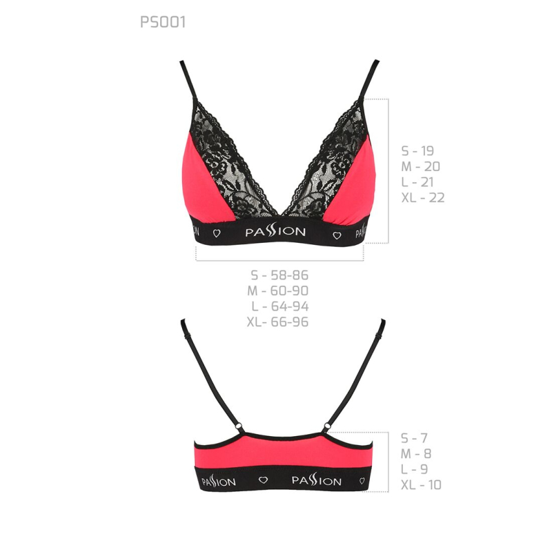 Еластичний топ з мереживом Passion PS001 TOP M, чорний/червоний