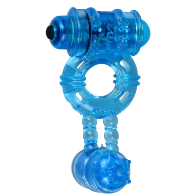 Еластичне ерекційне віброкільце Alive Double Ding Ring Blue з двома моторами, синє