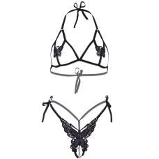 Еротичний комплект з відкритою чашкою Leg Avenue Open cup bra and pearl panty One Size Чорний колір