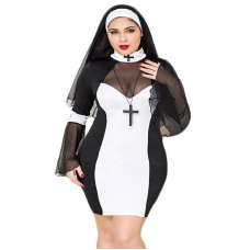 Еротичний костюм черниці JSY "Грішниця Лола" Plus Size Чорний колір, сукня, хрест, апостольник