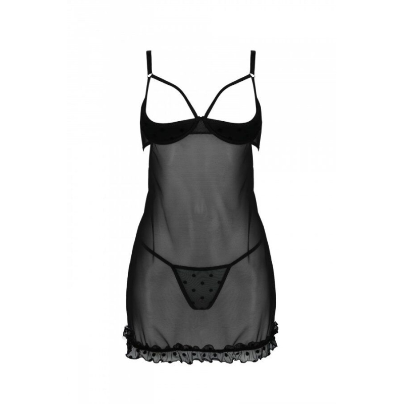 Еротичний пеньюар Passion MARINA CHEMISE, 2XL/3XL, чорний колір