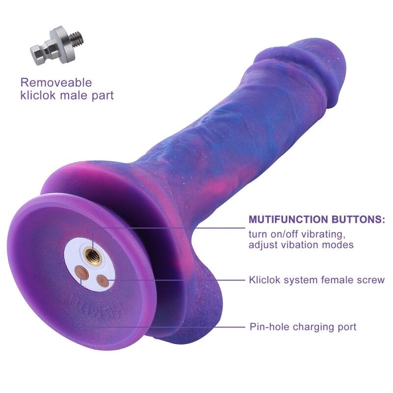 Фалоімітатор з вібрацією для секс-машин Hismith Purple Silicone, KlicLok, діам. 5 см, довжина 21 см