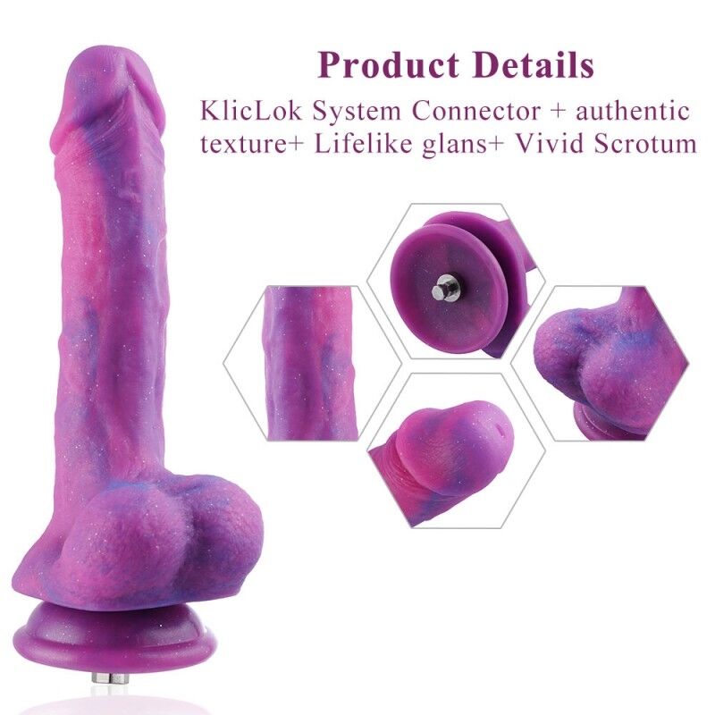 Фалоімітатор з вібрацією для секс-машин Hismith Purple Silicone, KlicLok, діам. 5 см, довжина 21 см
