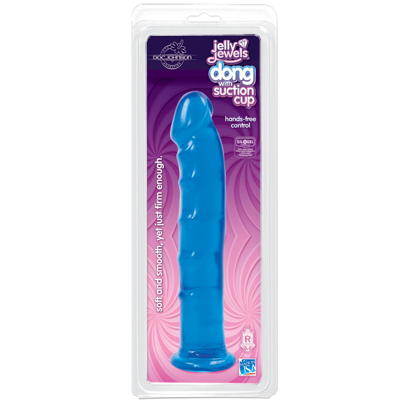 Фалоімітатор Doc Johnson Jelly Jewels Dong & Suction Cup Blue, антибактеріальний ПВХ, довжина 20 см, діам. 3.6 см