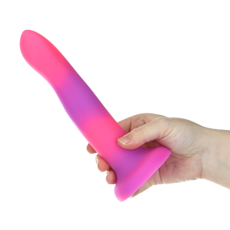 Фалоімітатор ADDICTION Rave Glow in the Dark Dildo Pink Purple, світиться у темряві, довжина 20.3 см
