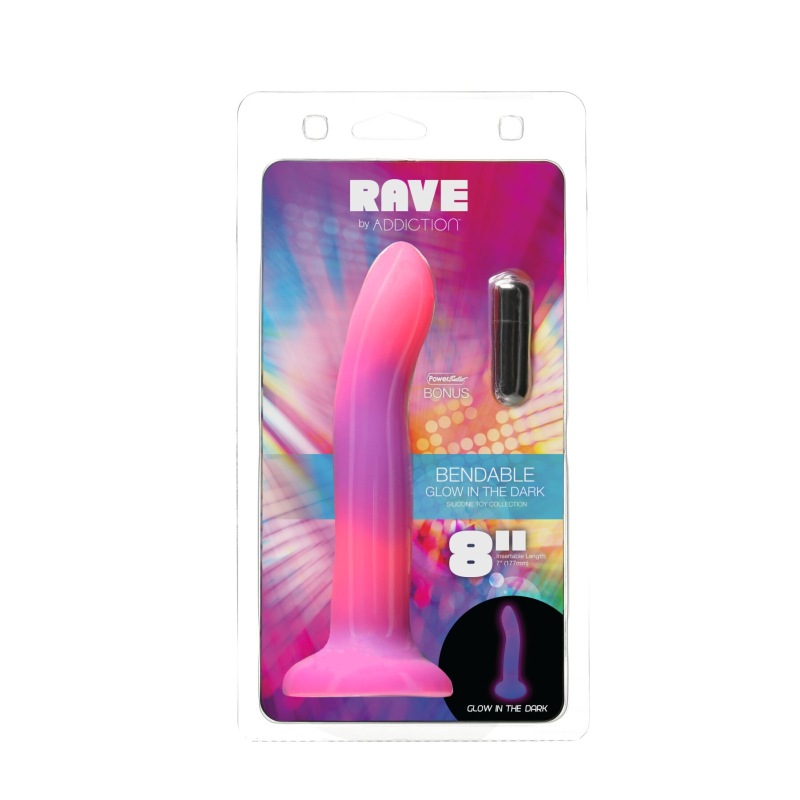 Фалоімітатор ADDICTION Rave Glow in the Dark Dildo Pink Purple, світиться у темряві, довжина 20.3 см