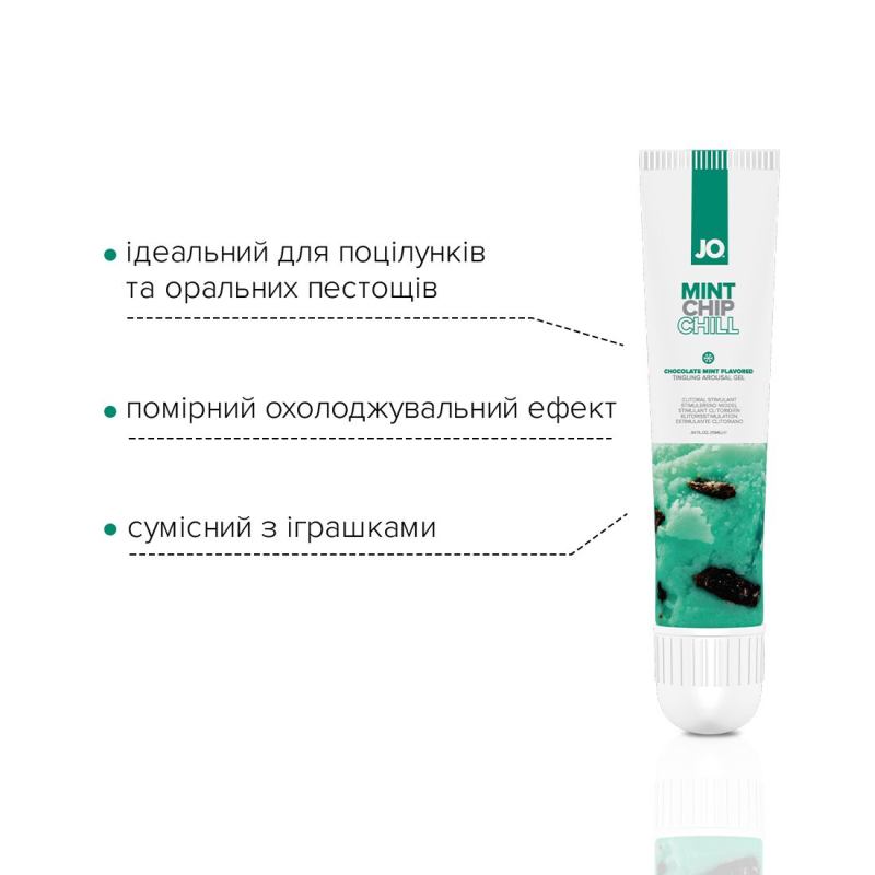 Гель для клітора JO – Mint Chip Chill (10 мл), можна для поцілунків, вібрація з охолодженням
