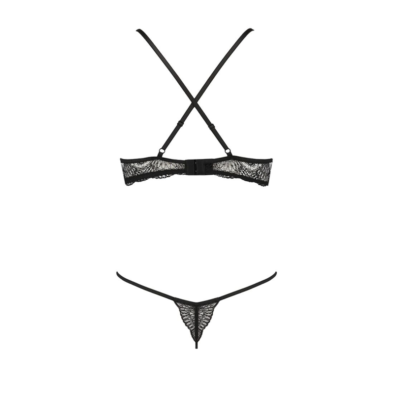 Комплект білизни Passion Exclusive QUENTRIS BIKINI 2XL/3XL, чорний колір, стрінги і напіввідкритий ліф