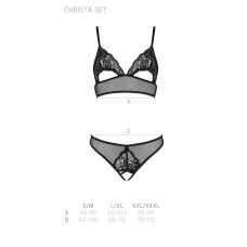 Комплект бралетта с ажурным лифом и открытыми трусиками Passion CHRISTA SET Open Bra 2XL/3XL черный цвет