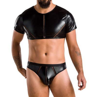 Комплект чоловічої білизни під латекс Passion 057 SET PETER 2XL/3XL Чорний колір, кроп–топ, стринги