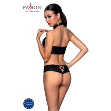 Комплект з еко–шкіри Passion NANCY BIKINI S/M, чорний колір, бра та трусики з імітацією шнурівки
