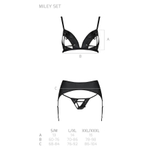 Комплект з екошкіри Passion MILEY SET L/XL, чорний колір, трусики, бюстгальтер, пояс для панчіх
