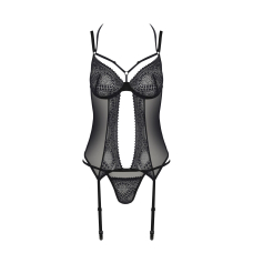 Корсет Passion DROSERA CORSET Чорний, S/M, з кріпленнями для панчіх, трусики в комплекті