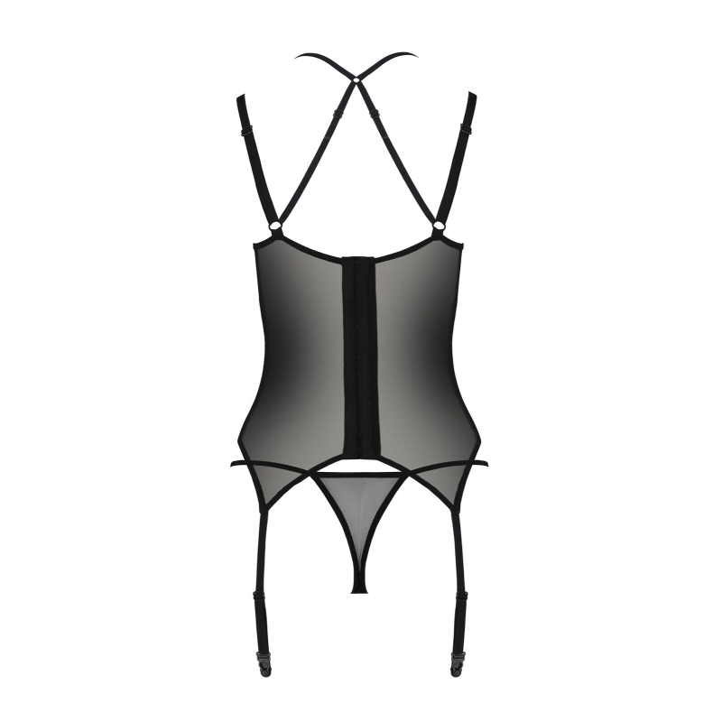 Корсет Passion DROSERA CORSET Чорний, S/M, з кріпленнями для панчіх, трусики в комплекті