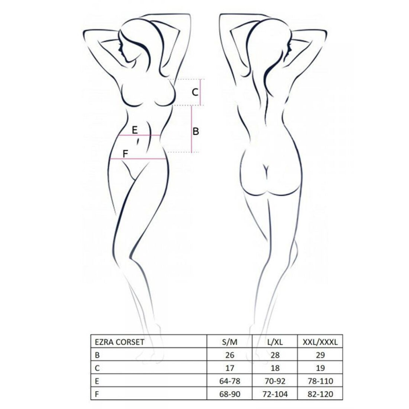 Корсет с декольте Passion ERZA CORSET S/M, черный цвет, пажи, трусики, полупрозрачный