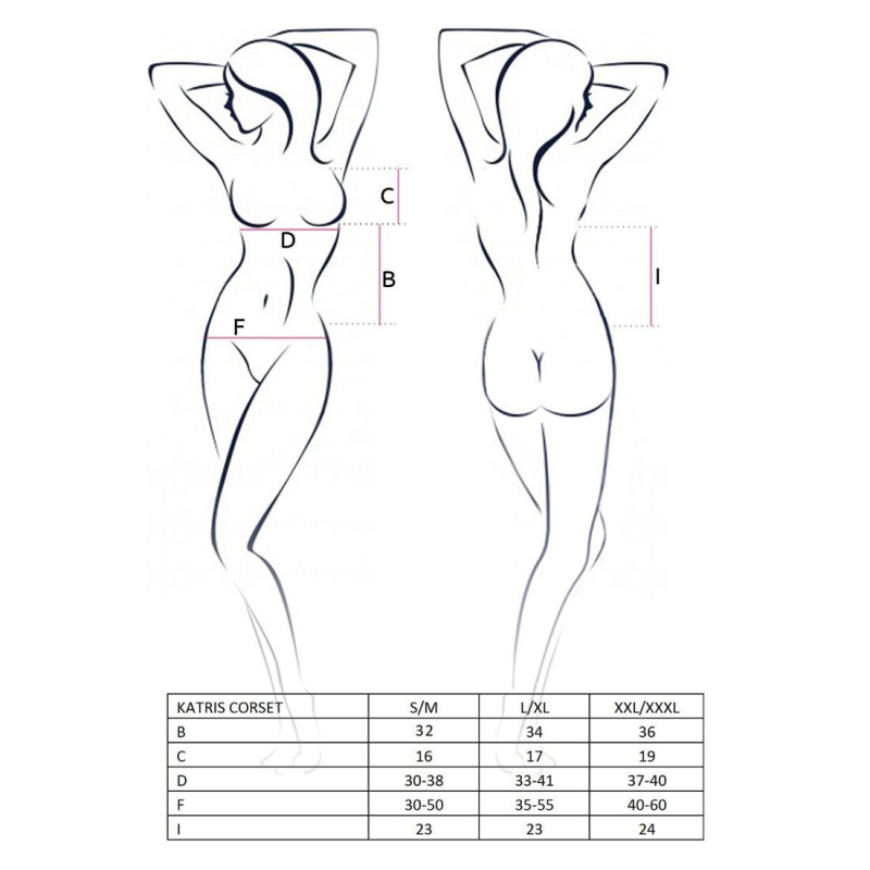 Корсет з пажами Passion KATRISS CORSET S/M, чорний колір, трусики, шнурівка