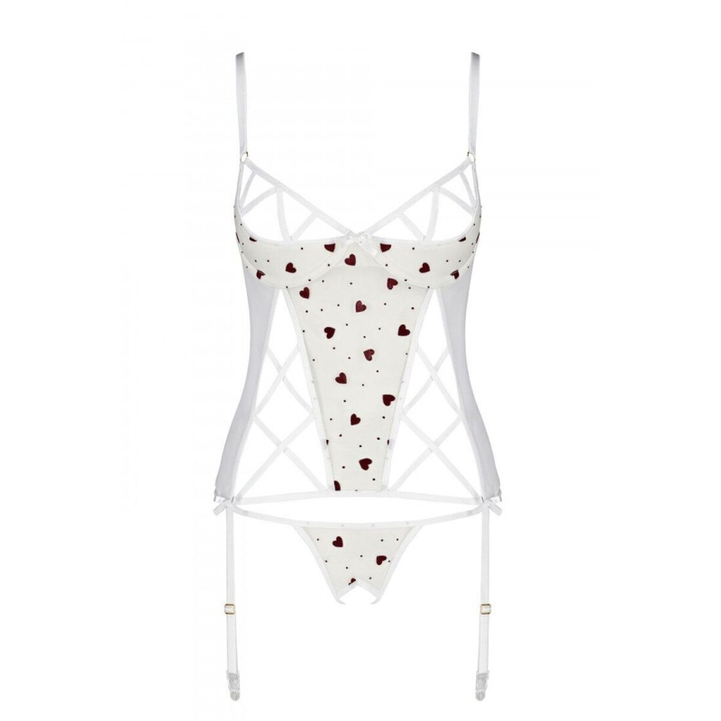 Корсет с подвязками, стринги Passion LOVELIA CORSET L/XL, белый
