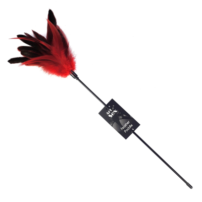 Двусторонняя щекоталка Art of Sex Feather Paddle с палочкой, красная