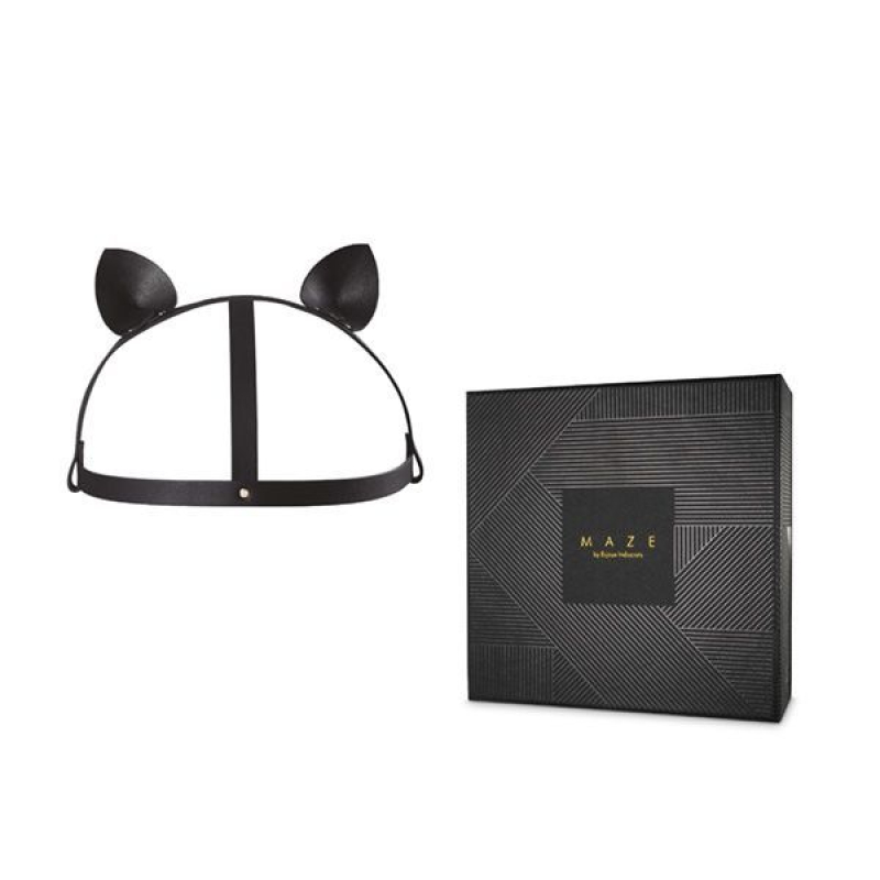 Маска кішечки Bijoux Indiscrets MAZE – Cat Ears Headpiece Чорний колір, екошкіра