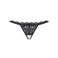 Мереживні танги з двома отворами Obsessive 831–THC–1 crotchless thong L/XL, чорні, бантики