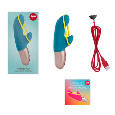Міні вібратор-кролик зі стрічкою – Fun Factory AMORINO Petrol/Neon Yellow – 6 швидкостей + 6 режимів