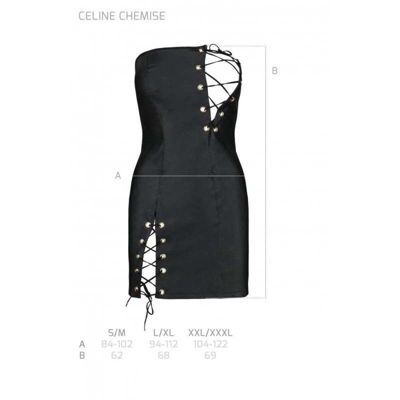 Мінісукня з екошкіри Passion CELINE CHEMISE 2XL/3XL, чорний колір, шнурівка, трусики в комплекті