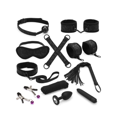 Набор Liebe Seele Black Lace and Neoprene 11pcs Bondage Kit, анальная пробка с кристаллом, виброкуля