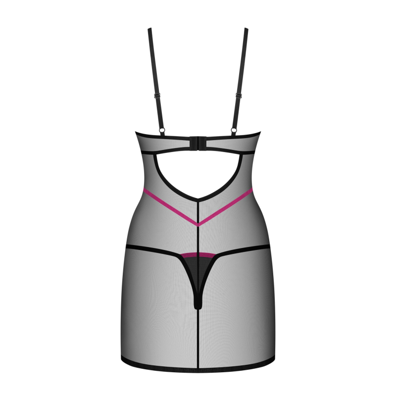 Пеньюар Obsessive Novenes chemise & thong, XS/S, обтягивающий, прозрачный, со стропами, стринги в комплекте
