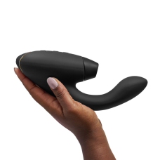 Womanizer Duo 2 Black – Подвійний вакуумний стимулятор з вібрацією (14 режимів вакууму + 10 вібрації)
