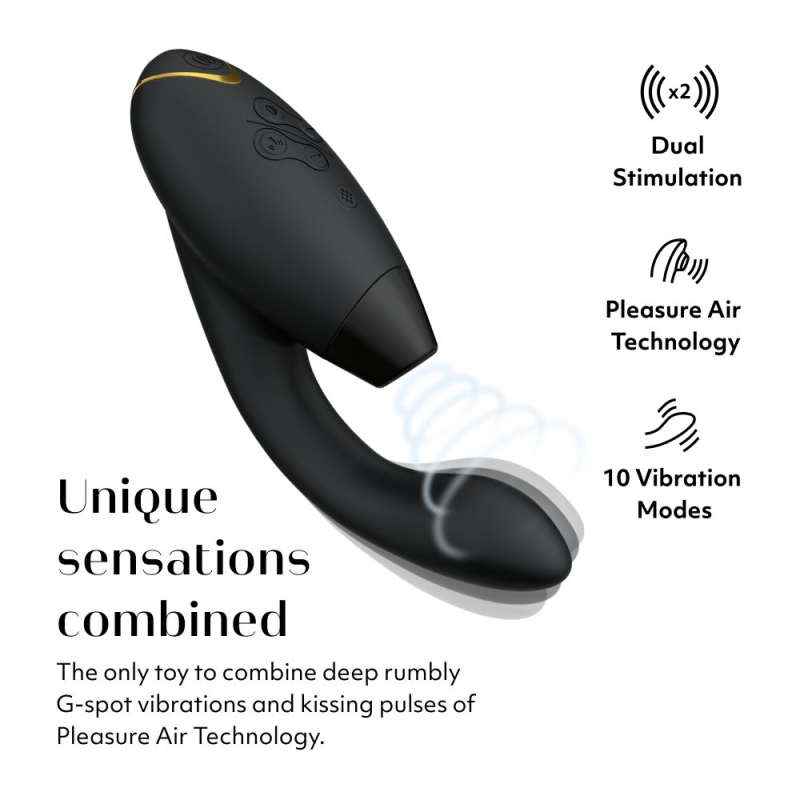 Womanizer Duo 2 Black – Двойной вакуумный стимулятор с вибрацией (14 режимов вакуума + 10 вибрации)