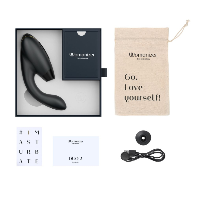 Womanizer Duo 2 Black – Двойной вакуумный стимулятор с вибрацией (14 режимов вакуума + 10 вибрации)