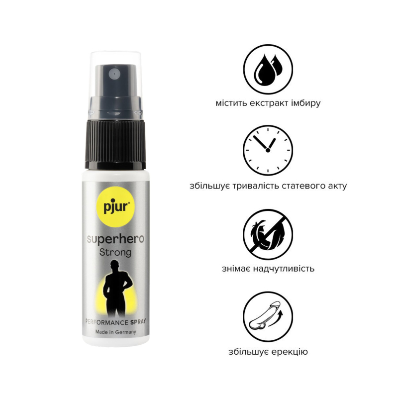 Пролонгирующий спрей Pjur Superhero Strong Spray 20 мл, с экстрактом имбиря, впитывается в кожу