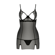 Прозора сорочка приталена Passion QUENTRIS CHEMISE S/M, чорний колір, трусики