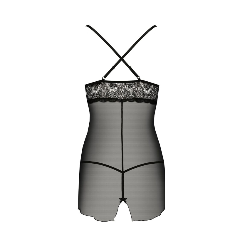 Прозрачная сорочка приталенная Passion QUENTRIS CHEMISE S/M, черный цвет, трусики