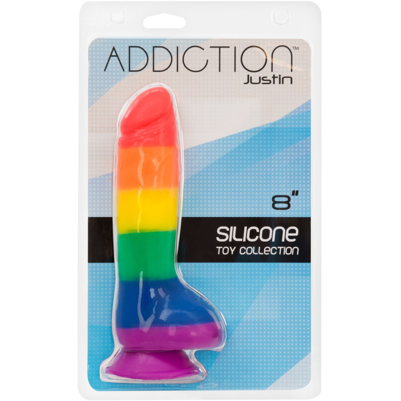 Райдужний фалоімітатор ADDICTION – Justin, силікон, довжина 20.3 см, вібропуля у подарунок
