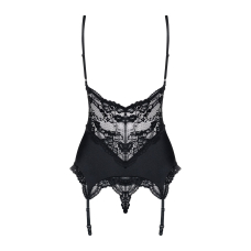 Сатиновий мереживний корсет Obsessive 810–COR–1 babydoll & thong S/M, чорний, корсет, танга