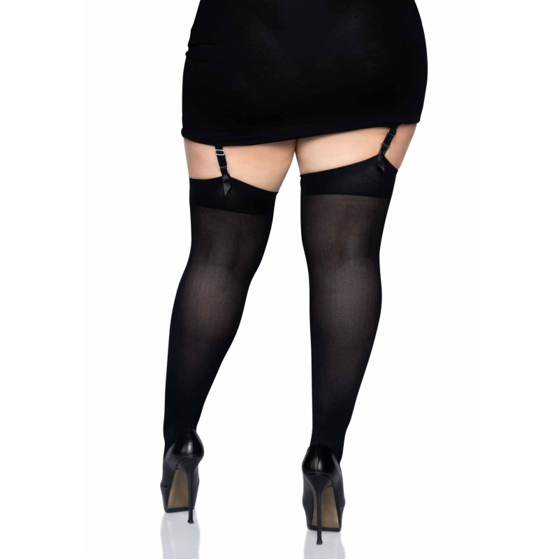 Щільні непрозорі панчохи Leg Avenue Nylon Thigh Highs Чорний колір, plus size