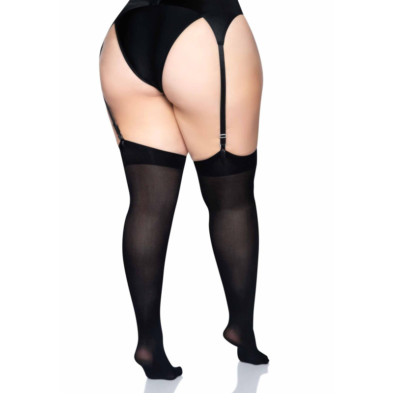 Щільні непрозорі панчохи Leg Avenue Nylon Thigh Highs Чорний колір, plus size