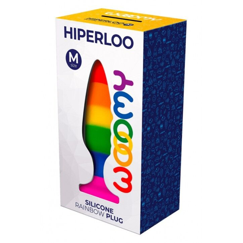 Силиконовая анальная пробка Wooomy Hiperloo Silicone Rainbow Plug M, диаметр 2.9 см, длина 11 см