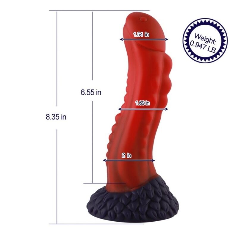 Силіконовий дилдо Hismith Curved Red, Monster Series, довжина 21 см