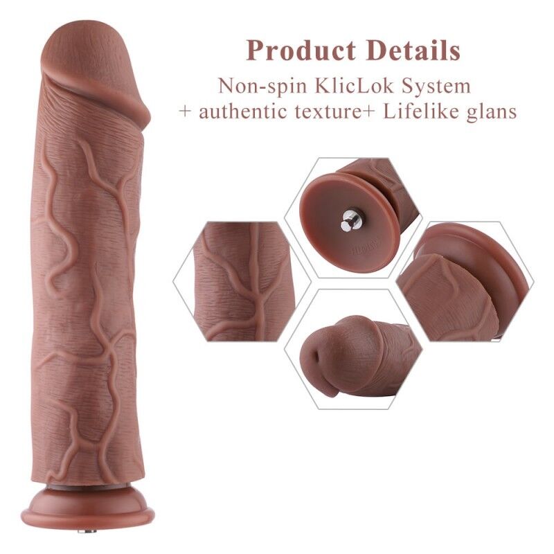 Силиконовый большой фаллоимитатор для секс-машин Hismith Silicone Dildo, система KlicLok, длина 28.2 см