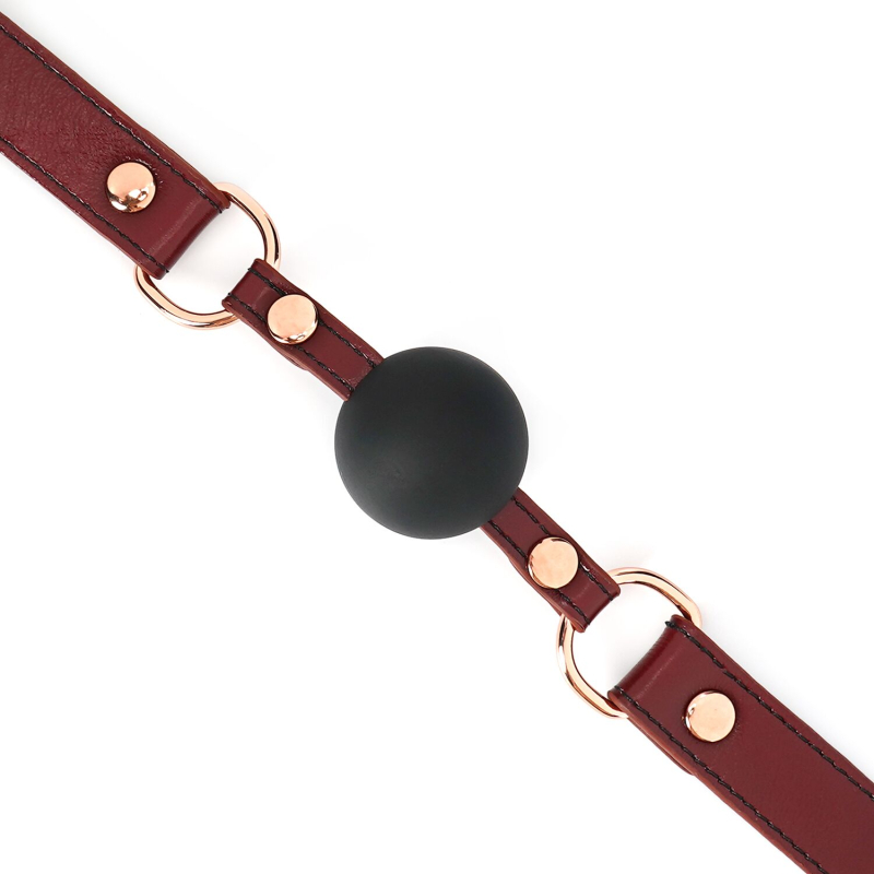 Силиконовый кляп Liebe Seele Wine Red Ball Gag, диаметр шарика 4.3 см, ремень из натуральной кожи