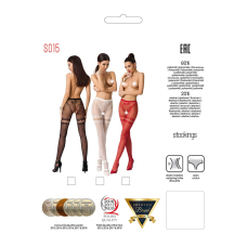 Сітчасті колготки з відкритим доступом Passion S015 One Size, Червоний, імітація панчіх і трусиків