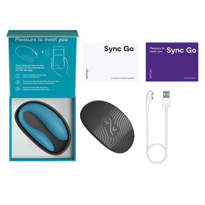 Смарт-вибратор для пар – We-Vibe Sync GO Turquoise – тревел-кейс, пульт, дистанционное управление с телефона