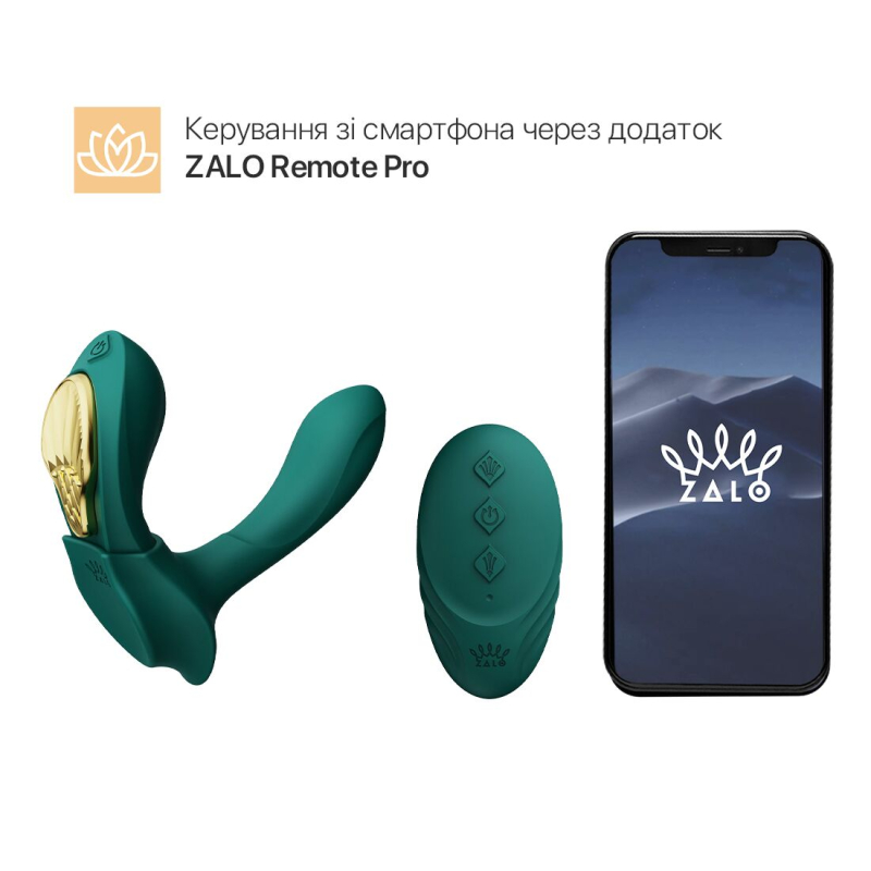 Смарт-вібратор у трусики – Zalo AYA Turquoise Green – пульт керування, насадка для точки G, надійна фіксація магнітом